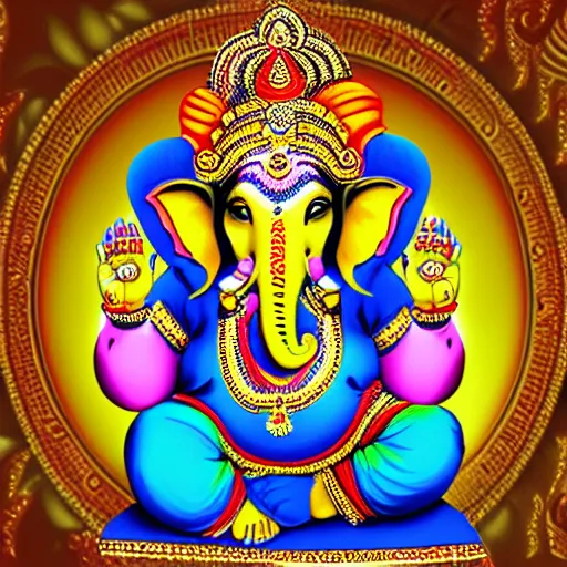 Image similar to Illustration of colorful hindu lord Ganesha on decorative background- Graphical modern art 3D