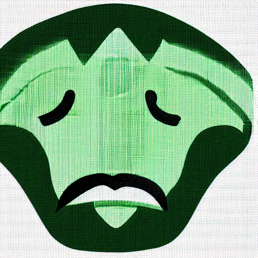 Image similar to an illustration of a green cube with a face and white horns