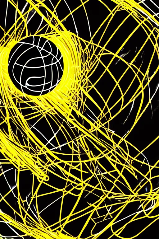 Image similar to glowing black basketball sneaker, wth short golden lines, yellow details, symmetrical, highly detailed, digital art, sharp focus, trending on art station, samurai, electricity superpowers, anime art style