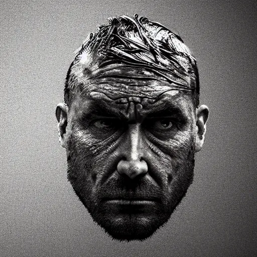 Prompt: illustration of a angry man, created using metal staples, photograph, studio lighting, high quality, high resolution, 3 d illustration, concept art