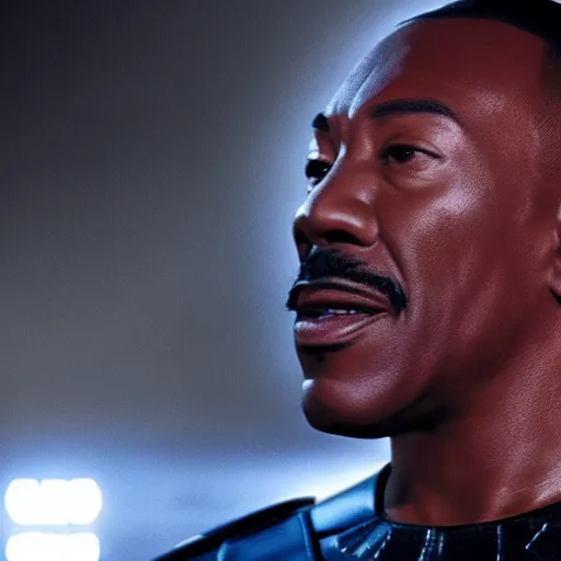 Image similar to a still of eddie murphy as an avenger, marvel superhero, cinematic lighting