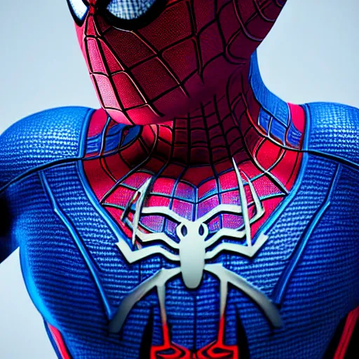 Image similar to still photo of blue spider - man, highly detailed, photorealistic portrait, bright studio setting, studio lighting, crisp quality and light reflections, unreal engine 5 quality render
