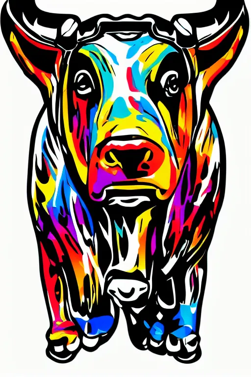 Image similar to A portrait of a biker bull, sticker, highly detailed, colorful, illustration, smooth and clean vector curves, no jagged lines, vector art, smooth