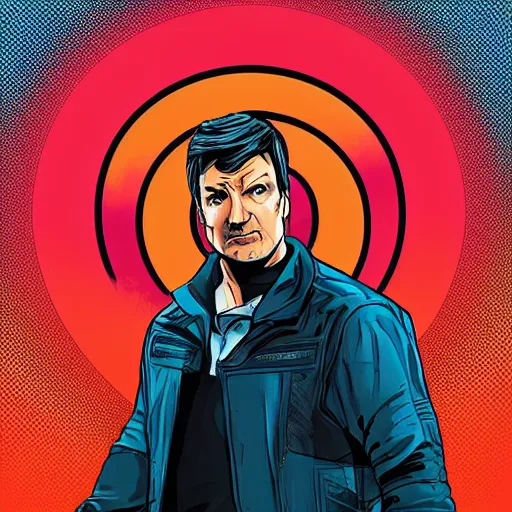 Image similar to Nathan Fillion standing in front of the time-space vortex, in the graphic style of Patrick Gleason, detailed art, trending on Artstation, sharp focus, Beautiful comic art