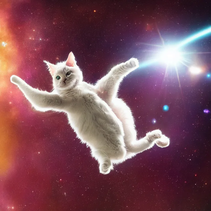 Prompt: a cat flying through space, high resolution photo