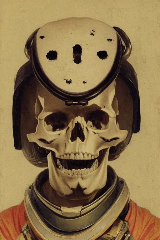 Prompt: portrait of a skull man samurai astronaut in samurai helmets an ancient human species, single person, by bouguereau