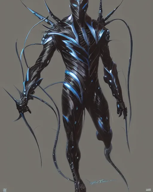 Image similar to wiry muscular male smooth sleek black pearlescent wraithbone sci - fi armor, by greg rutkowski and mark brookes and jim burns and tom bagshaw and magali villeneuve, trending on artstation