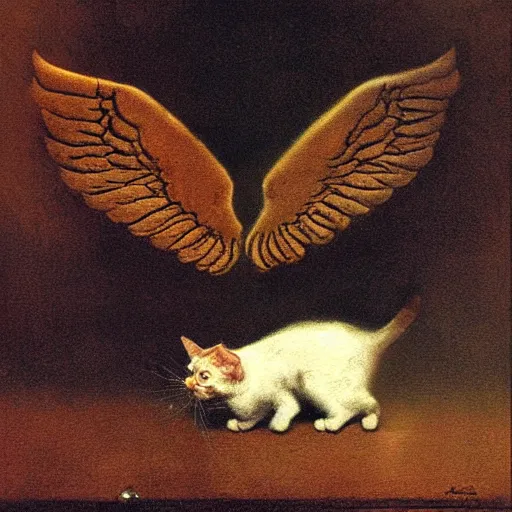 Image similar to a cat with wings an illustration by Michael Sowa