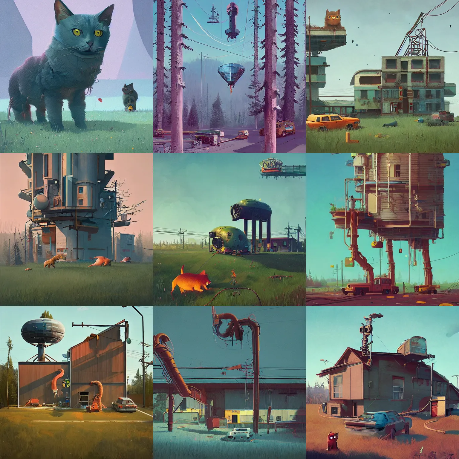 Prompt: by cat cute stalenhag simon