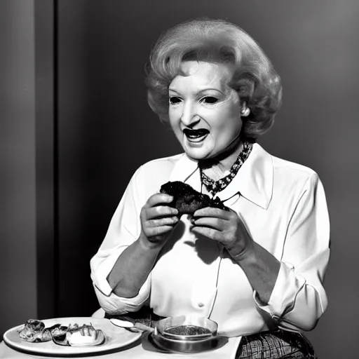 Prompt: betty white eating a hotdog on the moon