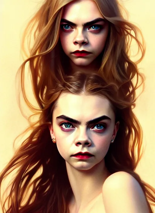 Prompt: half cara delevingne half Anya Taylor-Joy a pure gorgeous seductive angel, full body portrait, slight smile, diffuse natural sun lights, autumn lights, highly detailed, digital painting, artstation, concept art, sharp focus, illustration, art by wlop and greg rutkowski and alphonse mucha and artgerm