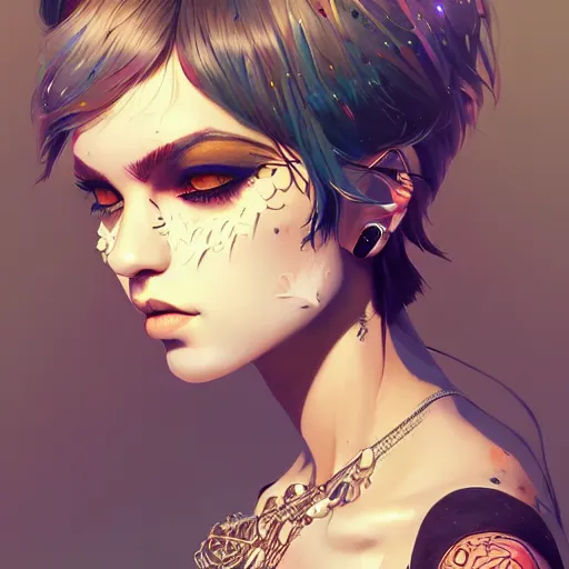 Image similar to a portrait of a beautiful punkrock gypsy, art by ilya kuvshinov and wlop and artgerm and josan gonzalez, digital art, highly detailed, intricate, sharp focus, trending on artstation hq, deviantart, pinterest, unreal engine 5, 4 k uhd image