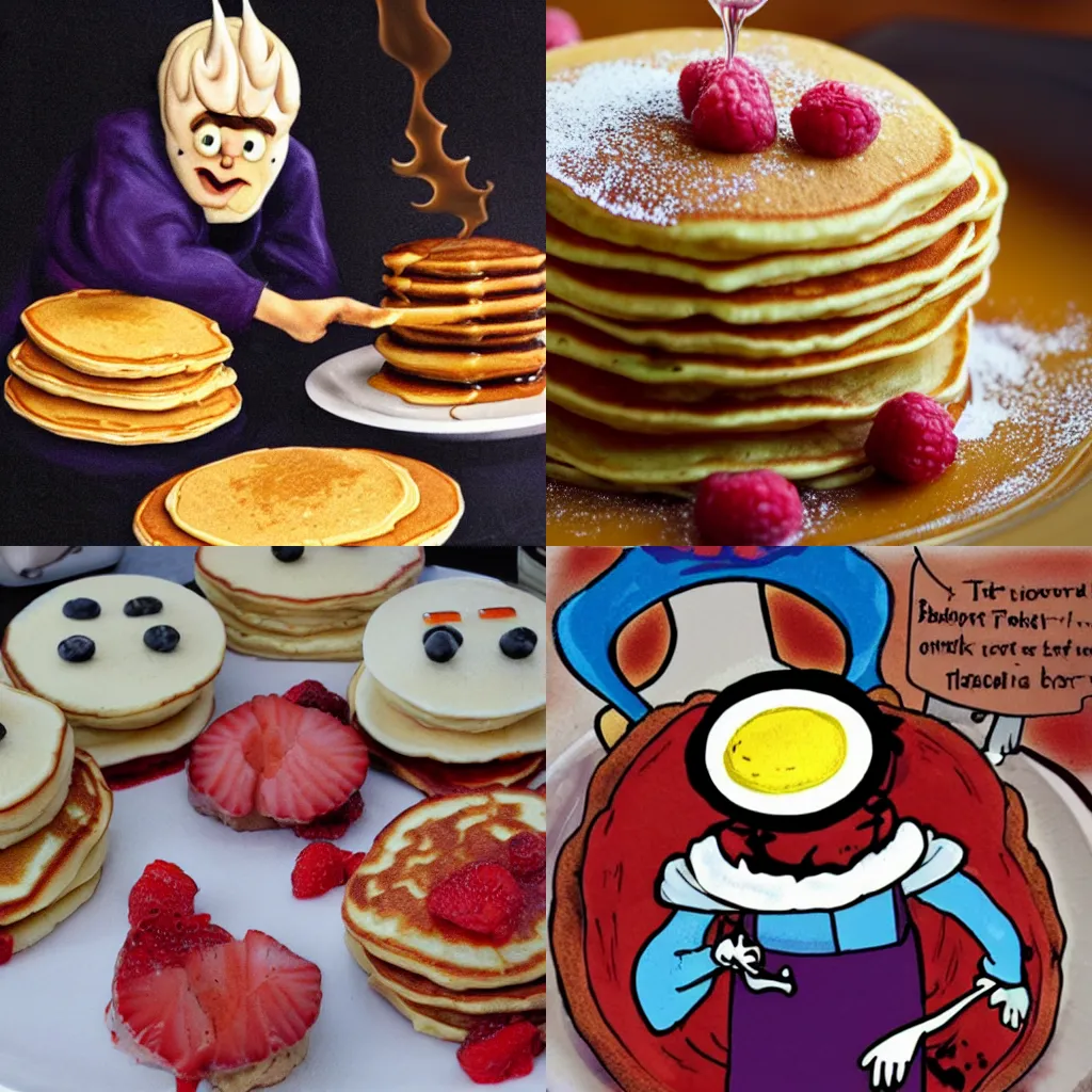 Prompt: Satan bakes pancakes