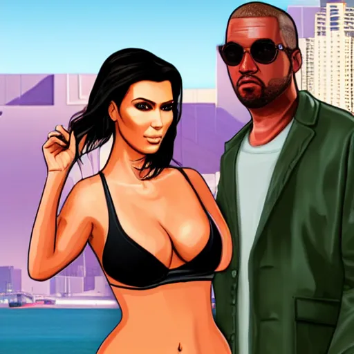 Image similar to videogame cover of gta 6 miami kim kardashian and george floyd accurate eyes