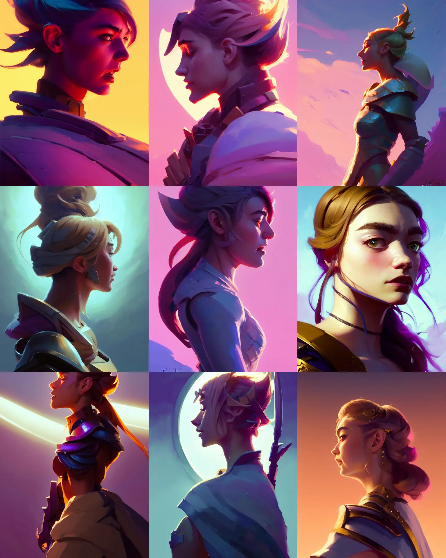 Prompt: side - profile painted portrait, imogen poots as a paladin, bright backlit, key lighting, smooth, gaudy colors, octane render aesthetic, dota matte painting concept art, official fanart behance hd artstation by jesper ejsing, by rhads and makoto shinkai and lois van baarle and ilya kuvshinov and rossdraws