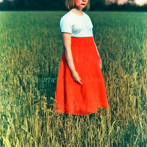 Prompt: technicolor. girl standing in a field. 1 9 6 0 s. soft lighting