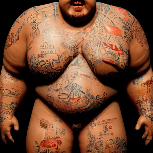 Image similar to fattest man alive detailed,intricate, full of colour, cinematic lighting, trending on artstation, 4k, hyperrealistic, focused, extreme details,unreal engine 5, cinematic, masterpiece