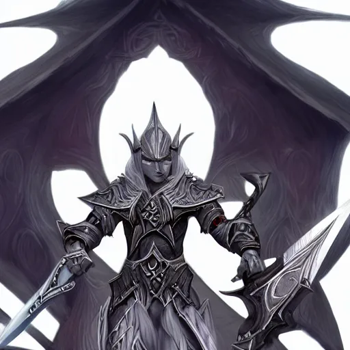 Image similar to the dark elf from lineage 2, with a sword on a dragon, digital painting, super detail,