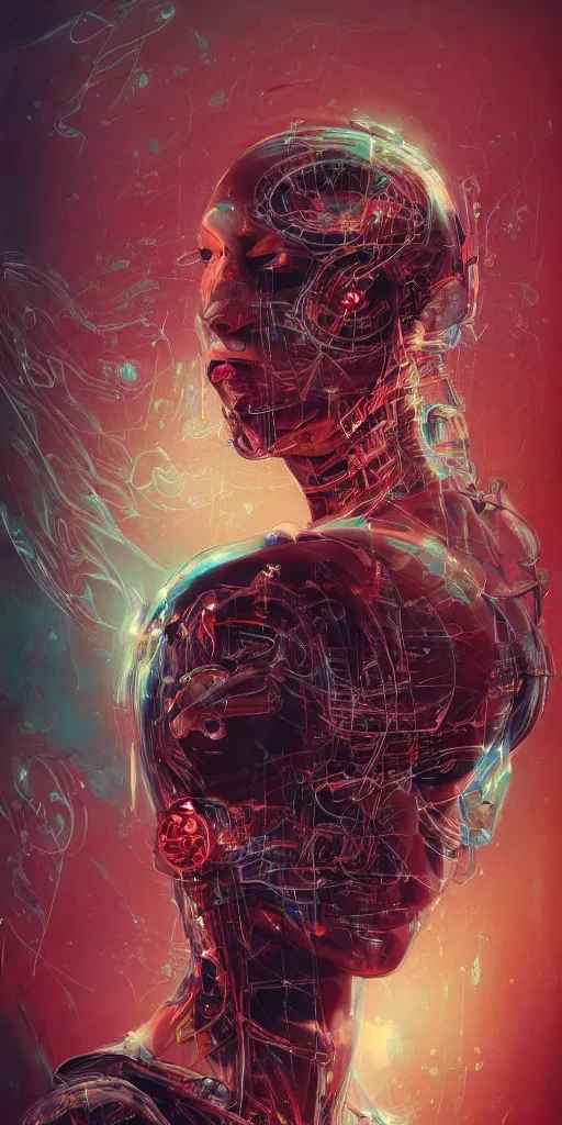 Prompt: portrait of computer & circuits, melting, ninja, 8 k, by tristan eaton, stanley artgermm, tom bagshaw, greg rutkowski, carne griffiths, ayami kojima, beksinski, giger, trending on deviantart, face enhance, hyper detailed, minimalist, cybernetic, android, blade runner, full of colour, super detailed