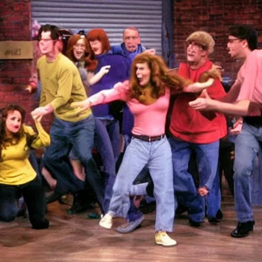 Image similar to scooby - doo cast mosh pit on the jerry springer show