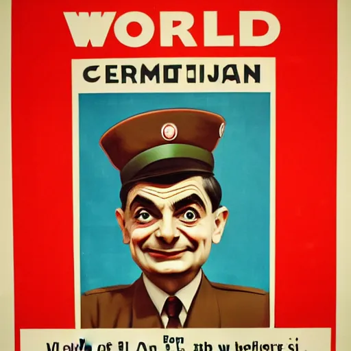 Image similar to World War 2 propaganda poster about Mr Bean