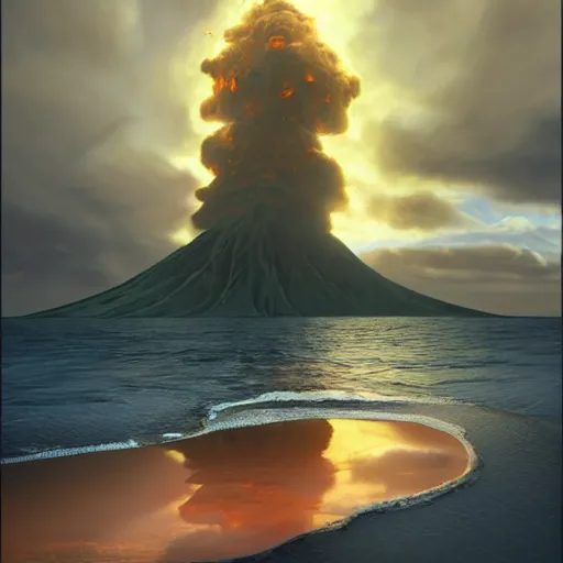 Prompt: hawaii island beach volcano by stanley artgerm lau, wlop, rossdraws, james jean, andrei riabovitchev, marc simonetti, yoshitaka amano, trending on artstation, trending on deviantart, deepdream, unreal engine, dramatic lighting, octane render, weta digital, micro details, 3 d sculpture, structure, ray trace,