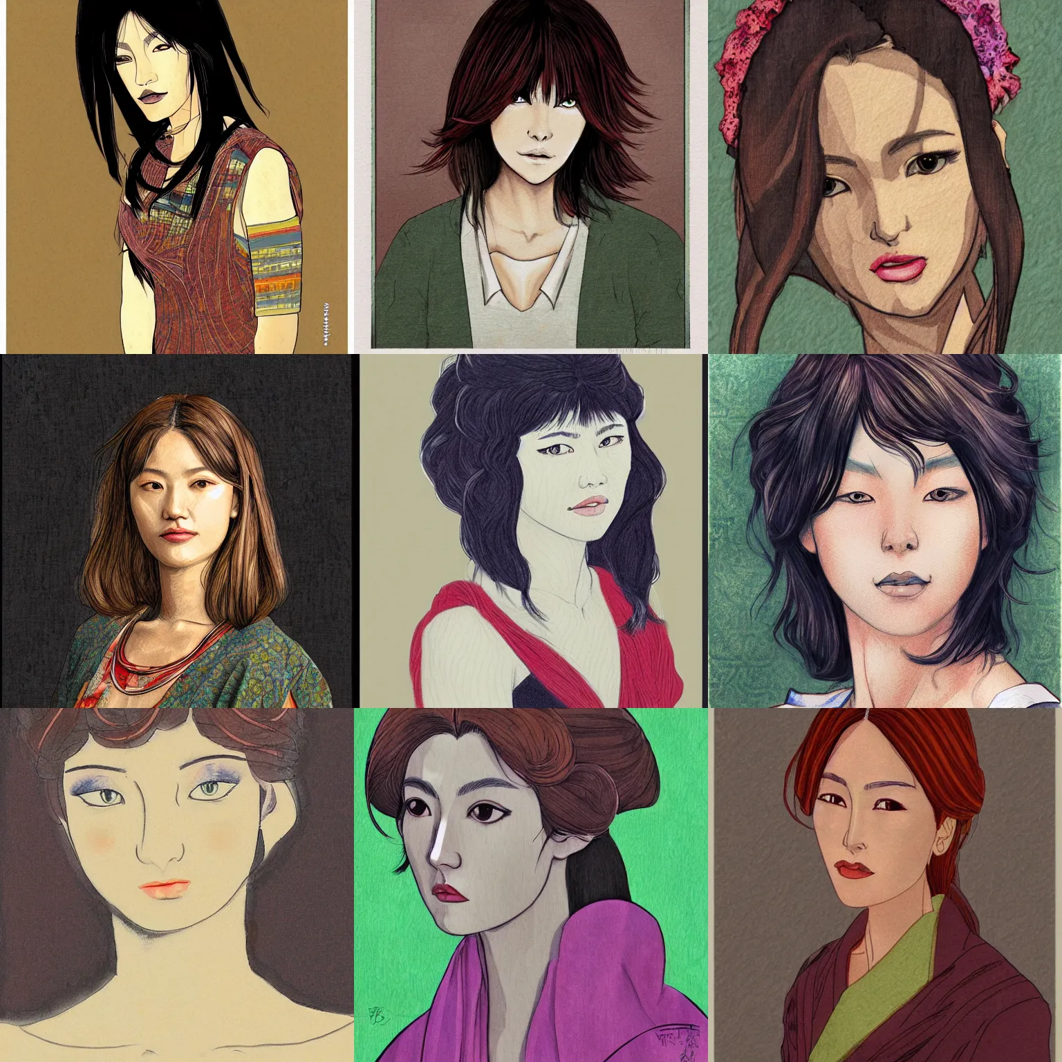 Prompt: beautiful woman portrait, colored, by Makoto Yukimura