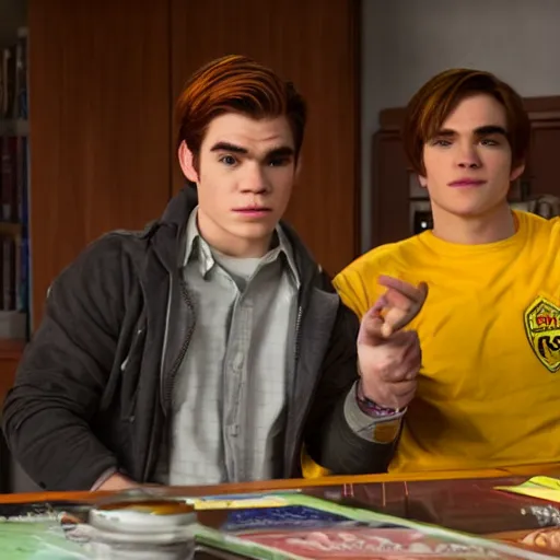 Prompt: kj apa as archie andrews with saul goodman, still from breaking bad