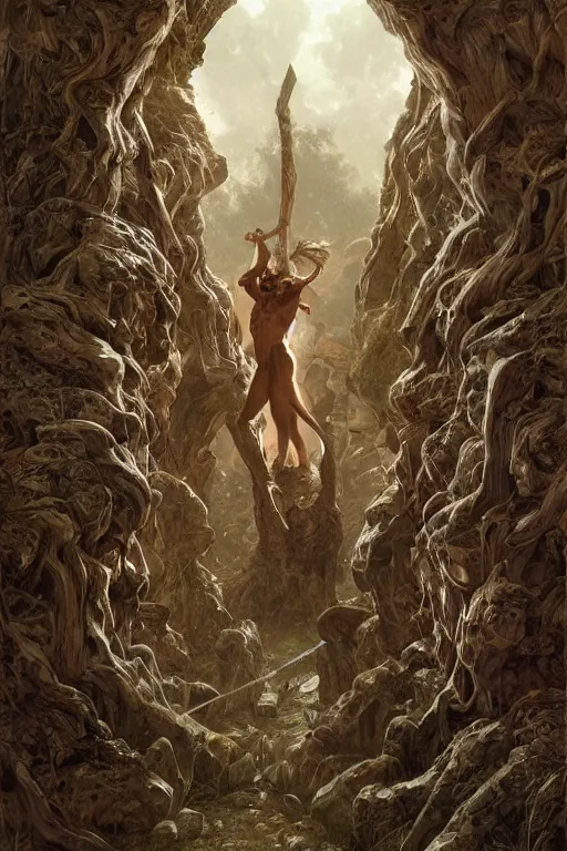 Image similar to portrait of stone henge as a hulking herculean demon, forest, godlike, full body, fantasy, intricate, elegant, highly detailed, digital painting, artstation, concept art, sharp focus, illustration, art by artgerm and greg rutkowski and alphonse mucha