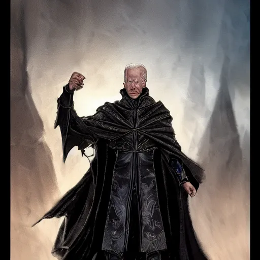 Image similar to joe biden wizard in a dark cloak, concept art, fantasy, fantasy art, trending on artstation, highly detailed, award winning, museum piece