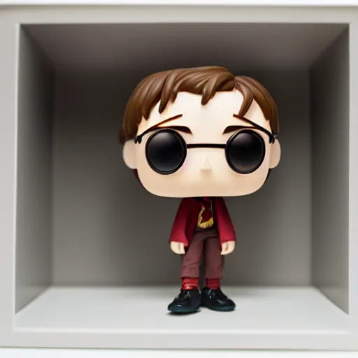 Prompt: funko pop doll of harry potter taken in a light box with studio lighting, some background blur