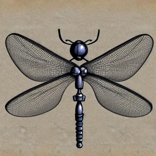 Image similar to blueprint of a detailed mechanical dragonfly - victorian style - steampunk
