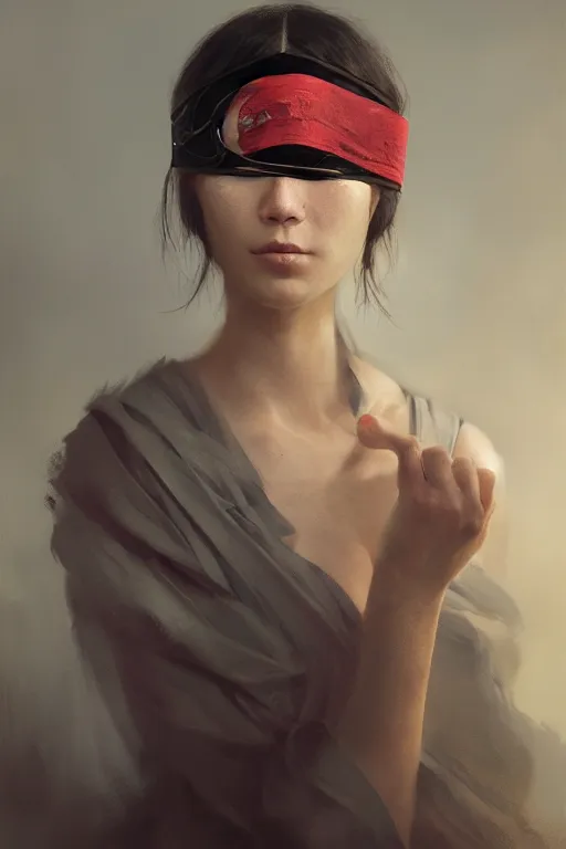 Prompt: a fancy portrait of a blindfolded women by greg rutkowski, sung choi, mitchell mohrhauser, maciej kuciara, johnson ting, maxim verehin, peter konig, 8 k photorealistic, cinematic lighting, hd, high details, dramatic, atmosphereric, trending on artstation