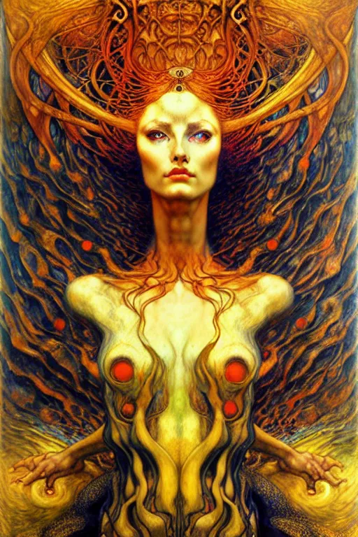 Image similar to Divine Chaos Engine by Karol Bak, Jean Delville, William Blake, Gustav Klimt, and Vincent Van Gogh, symbolist, visionary