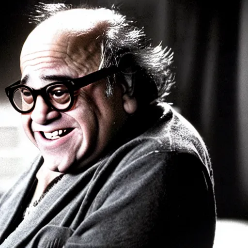 Image similar to a photograph of danny devito after a truly disastrous spaghetti incident