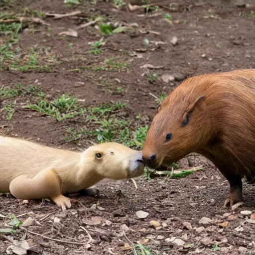 Prompt: a large snake eating a capybara,