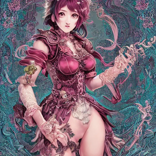 Image similar to the portrait of chaotic evil female necromancer mastermind as absurdly beautiful, gorgeous, elegant, cute young gravure idol, an ultrafine hyperdetailed illustration by kim jung gi, irakli nadar, intricate linework, bright colors, octopath traveler, final fantasy, unreal engine 5 highly rendered, global illumination, radiant light, detailed and intricate environment