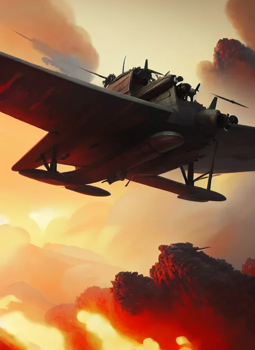 Image similar to An attack plane bombing the trenches, Battlefield 1, extremely detailed digital painting, in the style of Fenghua Zhong and Ruan Jia and jeremy lipking and Peter Mohrbacher, mystical colors, rim light, beautiful Lighting, 8k, stunning scene, raytracing, octane, trending on artstation