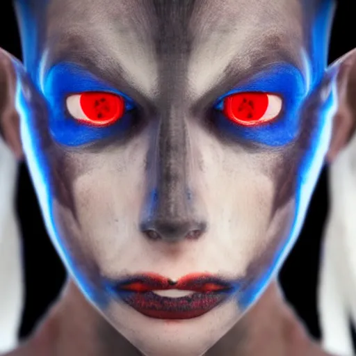 Image similar to Dark elf with red eyes and blue skin