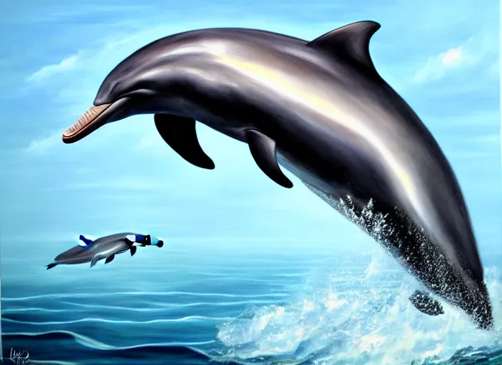 Prompt: a hyperrealistic painting of a bottlenose dolphin