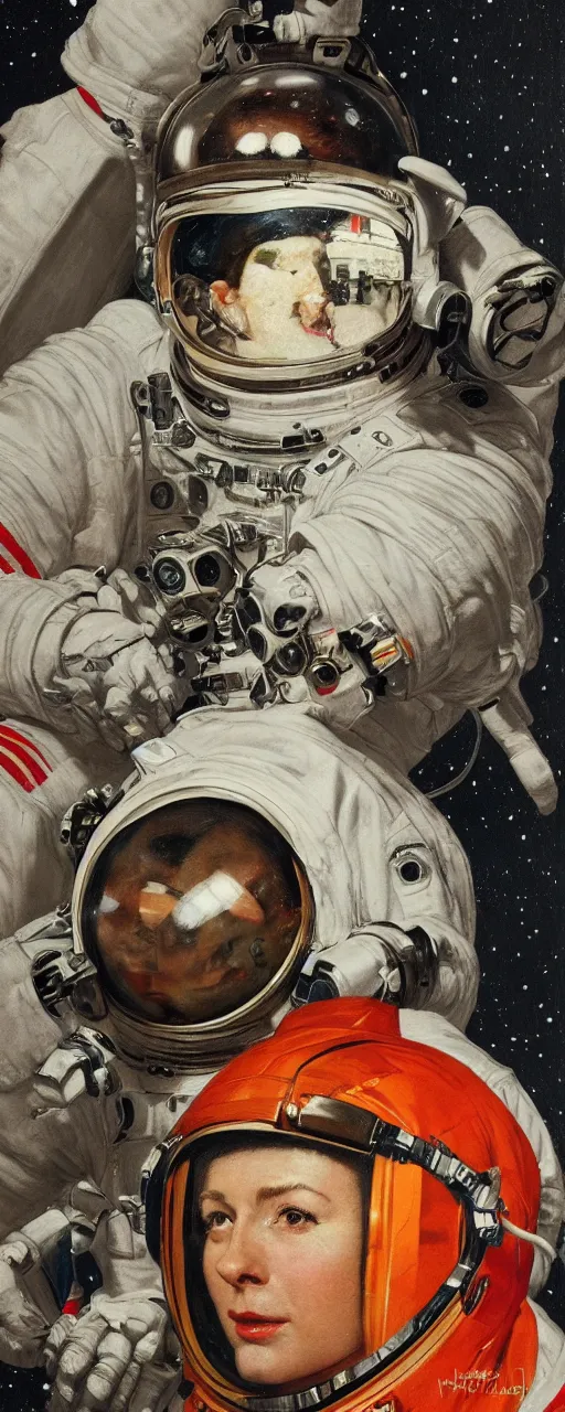 Prompt: a detailed portrait of an astronaut wearing headphone art by norman rockwell, cinematic, epic composition, hd, digital painting, digital art, concept art, illustration, comic art, stylized, masterpiece, award - winning