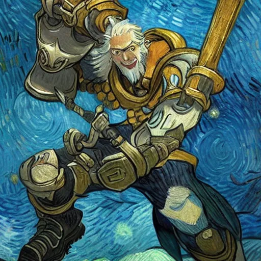 Prompt: league of legends character designed by van gogh