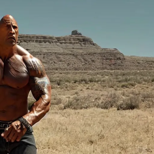 Prompt: film still , Dwayne Johnson as cowboy