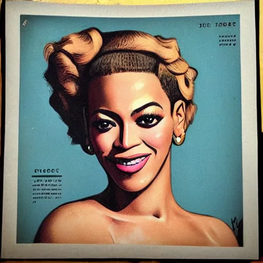 Prompt: “Beyoncé portrait, color vintage magazine illustration 1950”