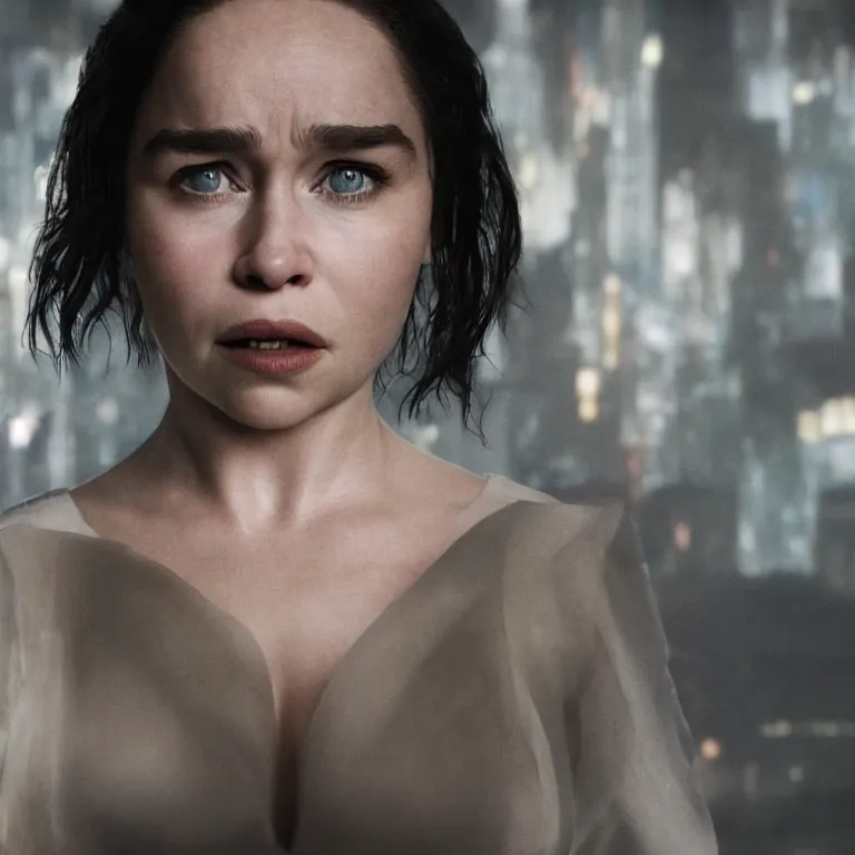 Image similar to photo of emilia clarke in the similitude of ghost in the shell, photorealism, realism, sony a 7 r