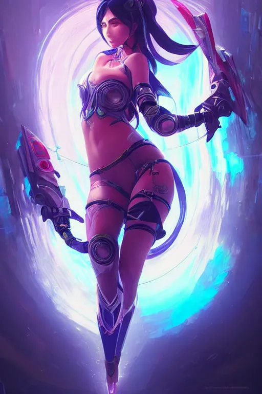 Image similar to irelia from league of legends, cyberpunk futuristic neon. flying blades in air, decorated with traditional japanese ornaments by ismail inceoglu dragan bibin hans thoma greg rutkowski alexandros pyromallis nekro rene maritte illustrated, perfect face, fine details, realistic shaded, fine - face, pretty face, masterpiece