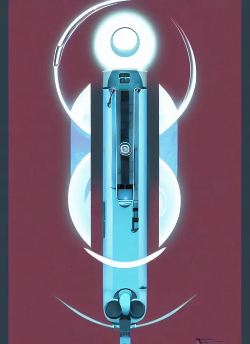 Image similar to poster artwork by Michael Whelan and Tomer Hanuka, of a product poster of the Portal Gun, from the game Portal 2, from Valve, Aperture Science, clean