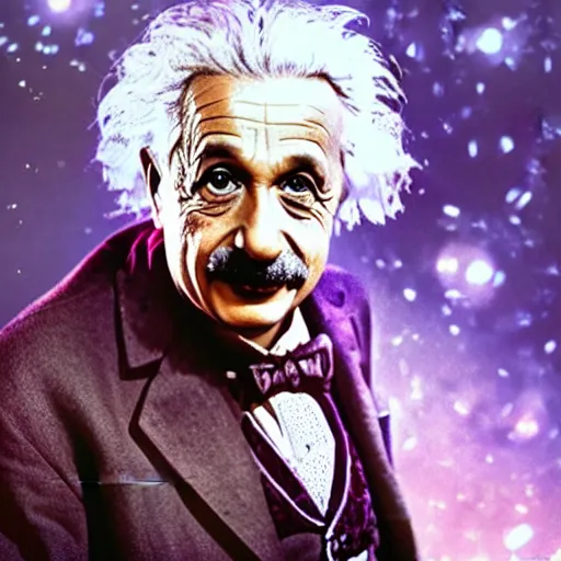 Image similar to albert einstein as willy wonka in gears of war, splash art, movie still, cinematic lighting, dramatic, octane render, long lens, shallow depth of field, bokeh, anamorphic lens flare, 8 k, hyper detailed, 3 5 mm film grain