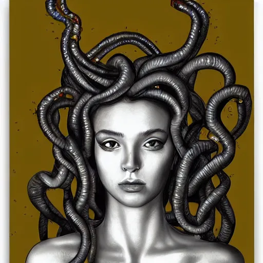 Prompt: portrait of medusa, beautiful girl, by Sam Yang