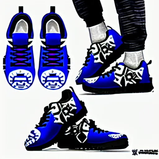 Image similar to fantasy jrpg sneaker design designed by capcom megaman, chrono trigger guilty gear sneaker styles, aztec mayan street fashion native punk sneaker design, focus on megaman hip hop sneaker design with subtle mayan patterns, trending on pixiv fanbox, painted by akira toriyama and studio ghibli princess mononoke megaman capcom